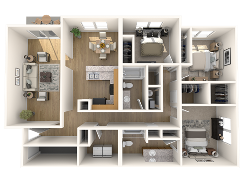 Floor plan for 3 beds, 2 baths, 1266 sqft